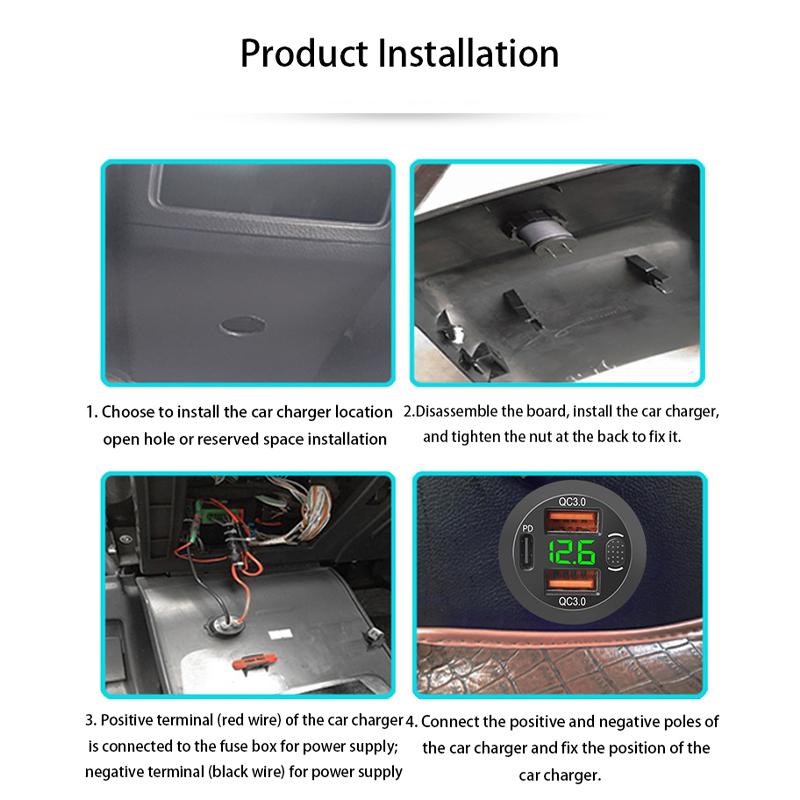 Автомобильное бортовое зарядное устройство с двумя портами USB для быстрой зарядки 3.0 и разъемом PD с цифровым вольтметром, кнопочным переключателем для автомобиля, лодки, грузовика, автофургона