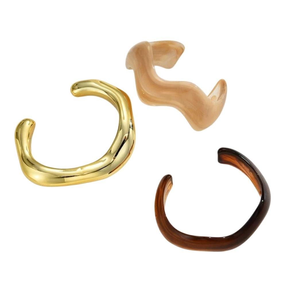3Pcs/Set Chunky Wavy Cuff Bangle Set Irregular Stackable Bracelet Wide Open Bangle Jewelry Gifts