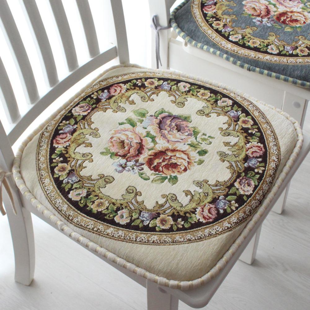 Floral Pattern Dining Chair Cushion Chenille Buttocks Pad Embroidered Chair Mat  Office Classroom