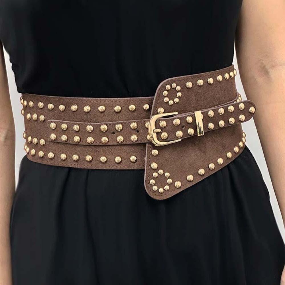 Adjustable Rivet Wide Waistbands Personalized Design Irregular Leather Belt Party