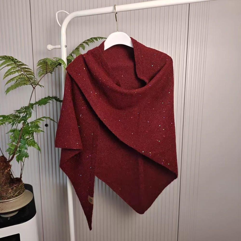 Winter Warm Woolen Shawl High End Mongolian Poncho Women Fashion Sequin Triangular Scarf