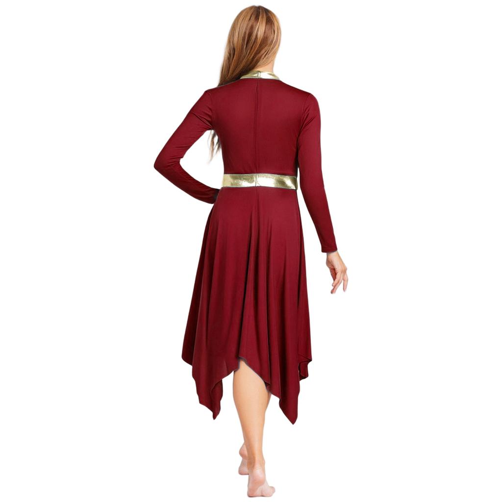 Metallic Patchwork Dress for Women Long Sleeve Worship Praise Tunic Irregular Hem Dance Costume