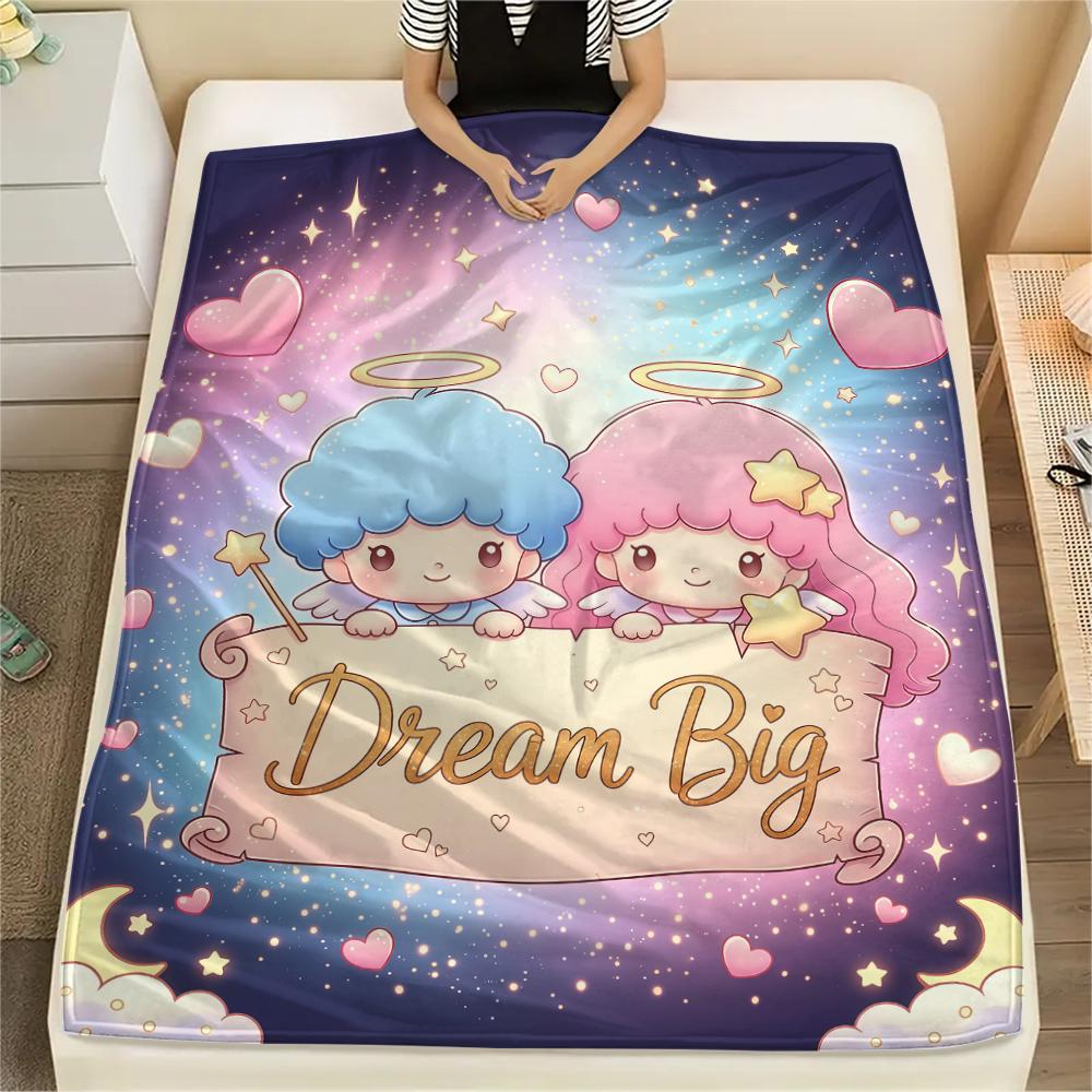 1 шт. Фланелевое одеяло с принтом Little Twin Stars, Высококачественное, Для всех сезонов, Декор для дома, Тепло и уют, Идеально для рождественских подарков