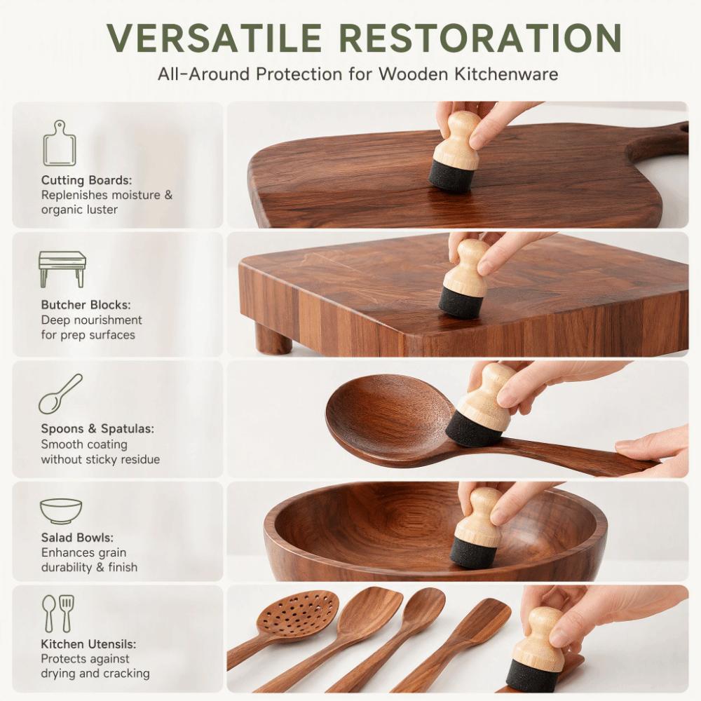 2 Pcs with Lid Cutting Board Oil Applicator Wood Sponge Wooden Sponge Applicator Kitchen Care