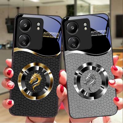 Чехол для телефона из закаленного стекла Gravel Chinese Loong для Xiaomi Redmi 13C Note13 12 Pro Plus 5G Note 9 13T Pro POCO X6 F5 F6 Черный