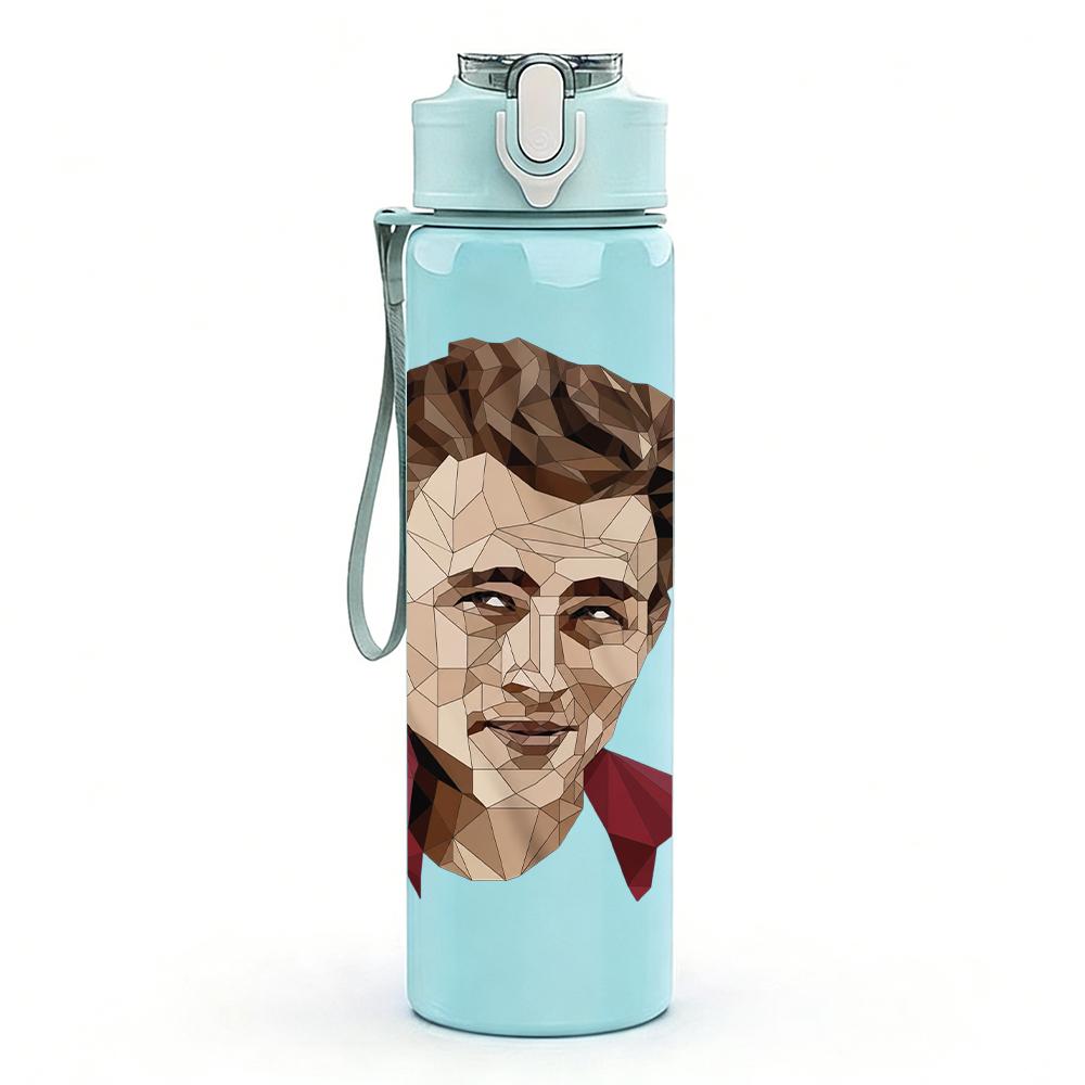 1PC Retro young male actor portrait print 750ml colorful plastic sports water bottle leakproof pop up lid with straw for outdoor work home use
