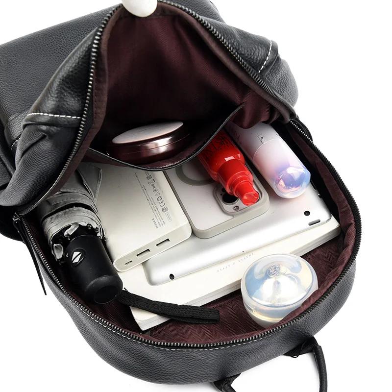 Soft Genuine Leather Feminine Large Casual Versatile Cowhide Shoulder Bags School Backpack Travel Multi-pockets