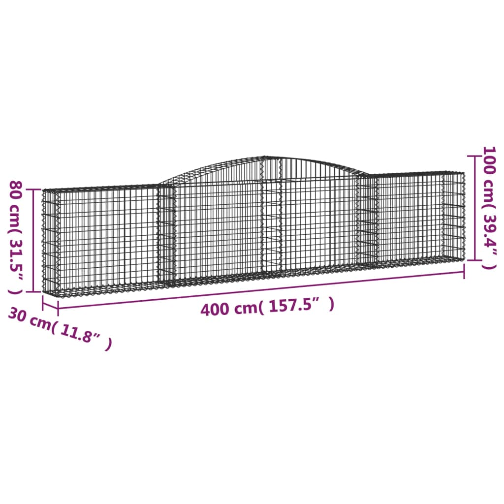 Vidaxl Kosze Gabionowe, 2 Szt, 400X30X80/100 Cm, Galwanizowane Żelazo