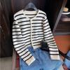 Stripe Knitted Cardigan Women O-neck Single Breasted Long Sleeve Crop Tops Fashion Casual Chic Female Sweaters