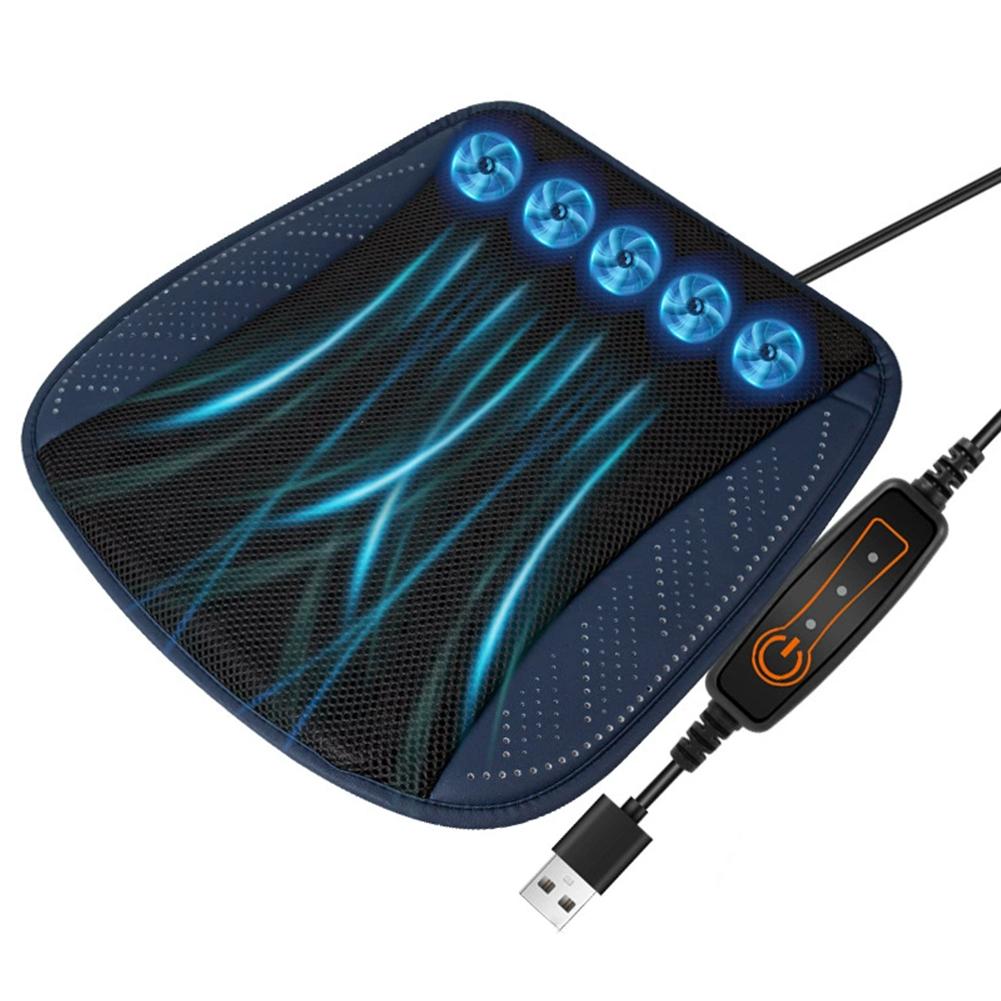 Cooling Seat Cushion With 5 Fans 3 Speed Settings Breathable Ice Silk Pad For Car Interior Accessories