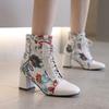 Q/Women's High-heeled Short Boots Are Versatile and Comfortable, with Printed Thick Heels and Oversized Short Boots