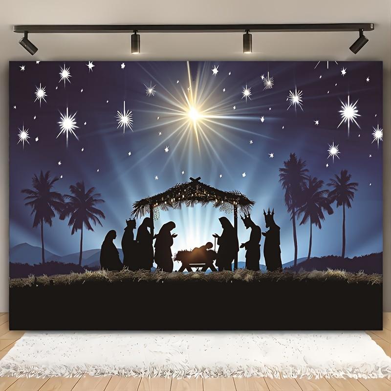 Background Cloth for Baptism Celebration - Shepherd and Jesus Birth Night Scene No Power Required