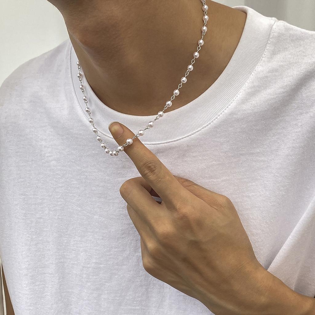 Small Imitation Pearl Beads Chain Short Choker Necklace for Men Trendy Beaded Chain Necklace on Neck 2026 Fashion Jewelry Collar