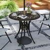 78 cm Round Garden Dining Table with Parasol Hole Antique Cast Aluminium Outdoor Table Only, Bronze Tone