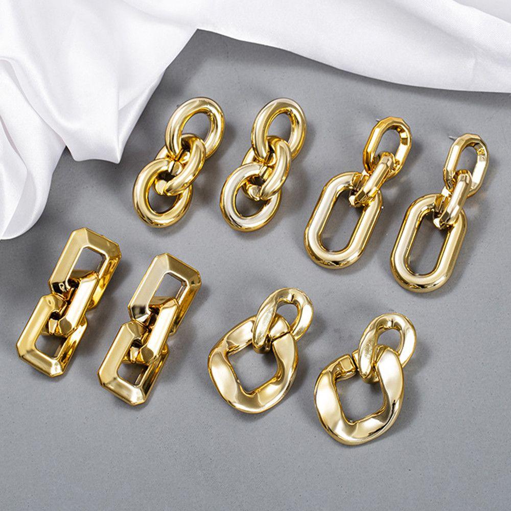 Gold Korean Woman Big Earrings Chain Drop Earrings Eardrop Gift Jewelry