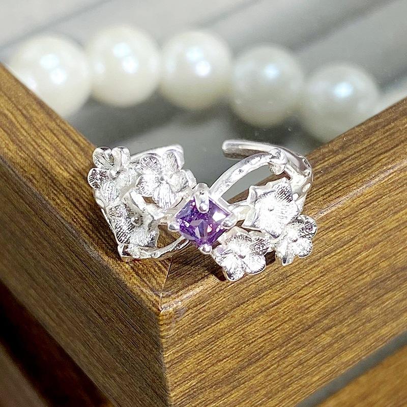 Фиолетовый циркон Бабочка Ландыш Бахромчатое Открытое Кольцо Изысканное Нежное Легкая Роскошь Высококачественное Звездный Цветок Кольцо-Сетка
