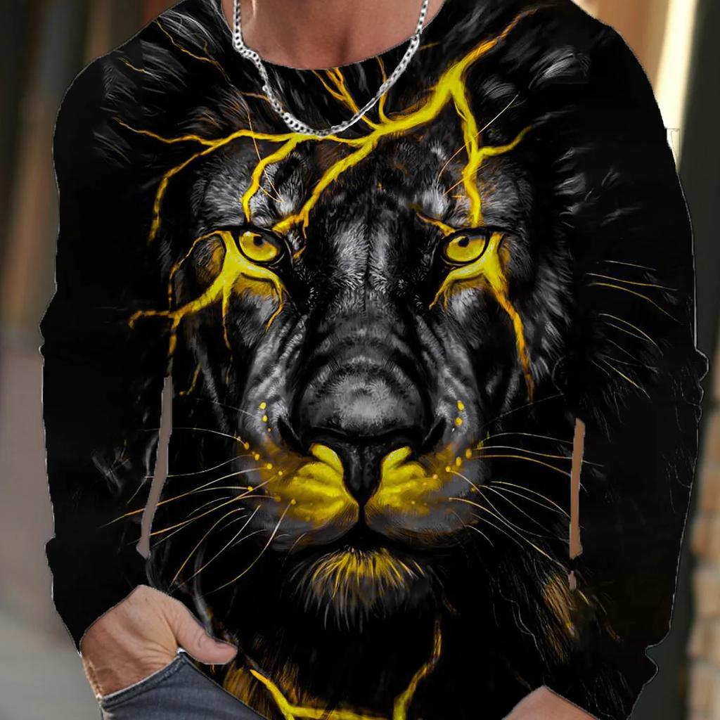 Винтажная мужская футболка с длинным рукавом, рубашки с 3d принтом, модные мужские футболки с короткими рукавами и изображением волка, уличная одежда большого размера, футболки