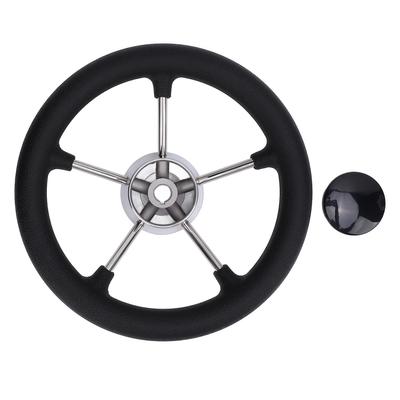 11-дюймовый руль для лодки, 5 спиц, 25 градусов, нержавеющая сталь, морской руль с центральной крышкой