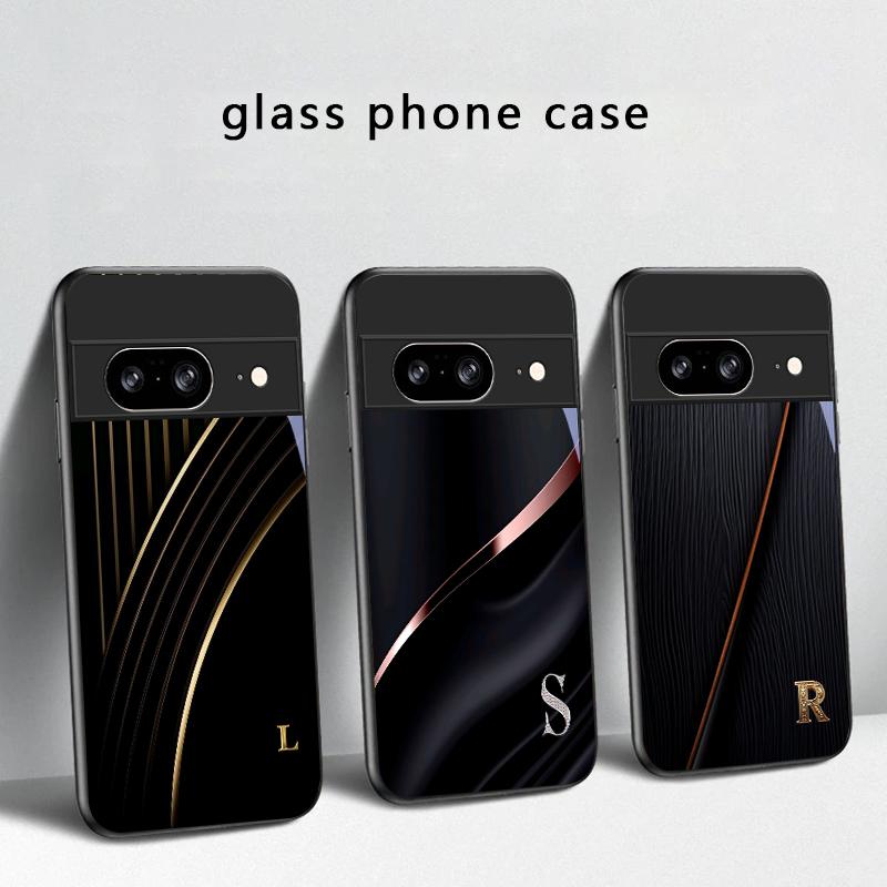Элегантные буквы 'S M R' для Google Pixel 8 7 9 10 Pixel 10 Pro XL Pixel 9 Pro XL Pixel 8a 7a Pixel 7 Pro Черный стеклянный чехол для телефона