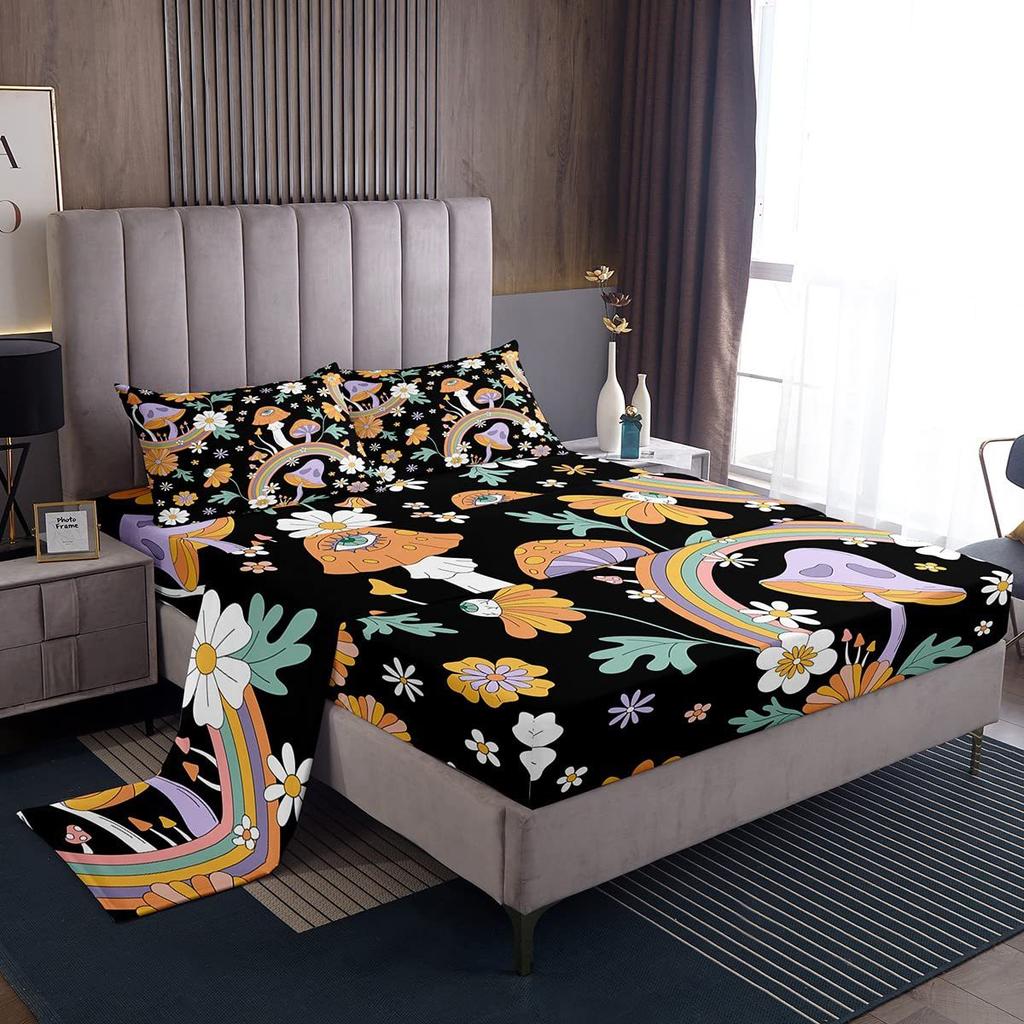 Bohemian Mushroom Pattern Bed Hat Four-Piece Bedding Set Bedroom Dormitory Bedding Decoration