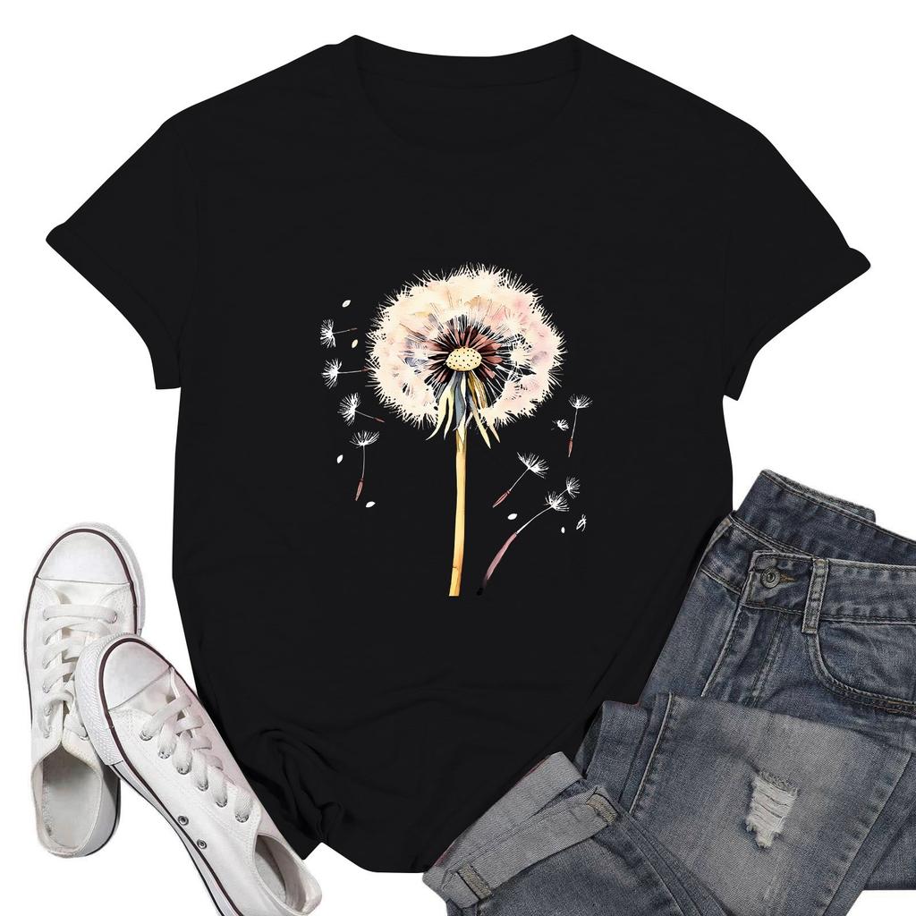 Women's Fashion Casual Printed Short Sleeve Round Neck Pullover Tops