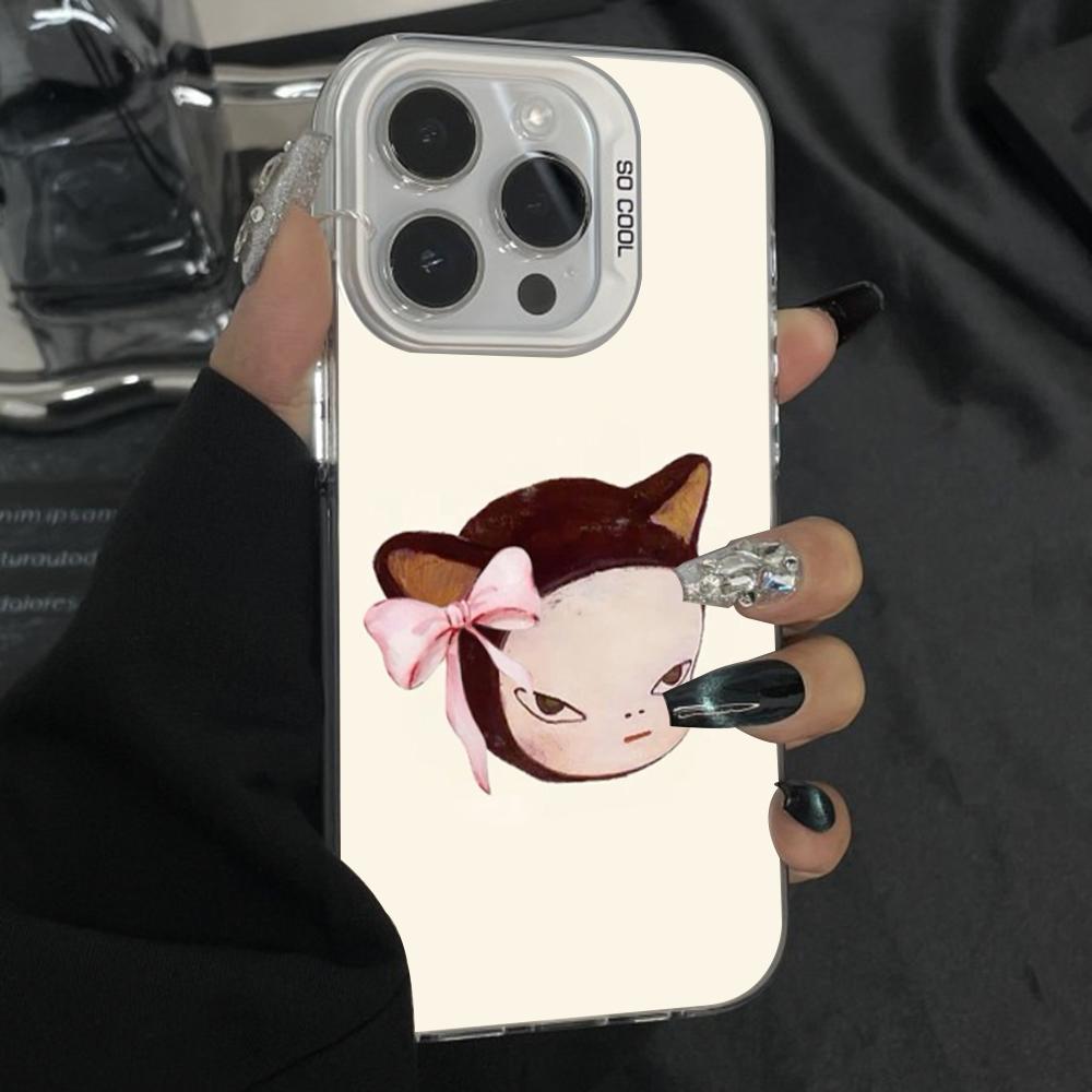 Y-Yoshitomo N-Nara Art Phone Case For iPhone 16,15,14,13,12,11,Pro,Max,Plus,Mini,XS Anti Fall Gray Silver Matte Hard Bumper