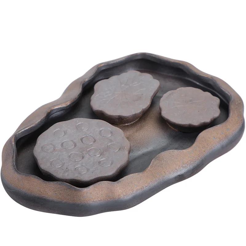 Керамический поднос для чая в стиле лотоса, грубый керамический горшок для хранения воды, небольшой столик для сухого пузыря, набор для кунг-фу, аксессуары