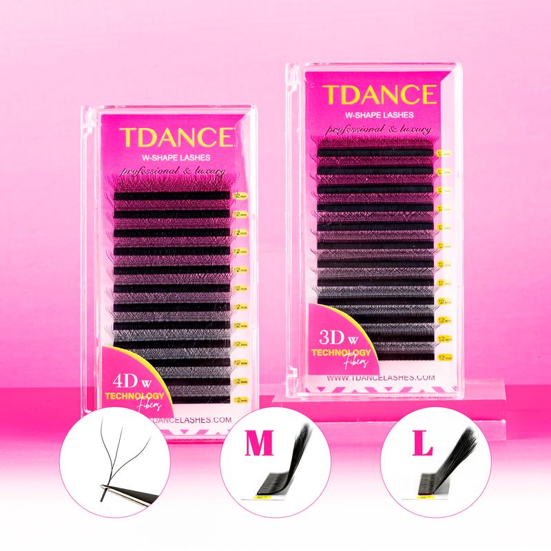 TDANCE M/L Curl 3D/4D/5D W Lashes Eyes 0.07 W Shape Eyelash Extensions 7-14mm Natural Soft Professional Lash 12 Rows