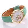 Useful Women Number Rose Flower Round Dial Faux Leather Band Quartz Wrist Watch