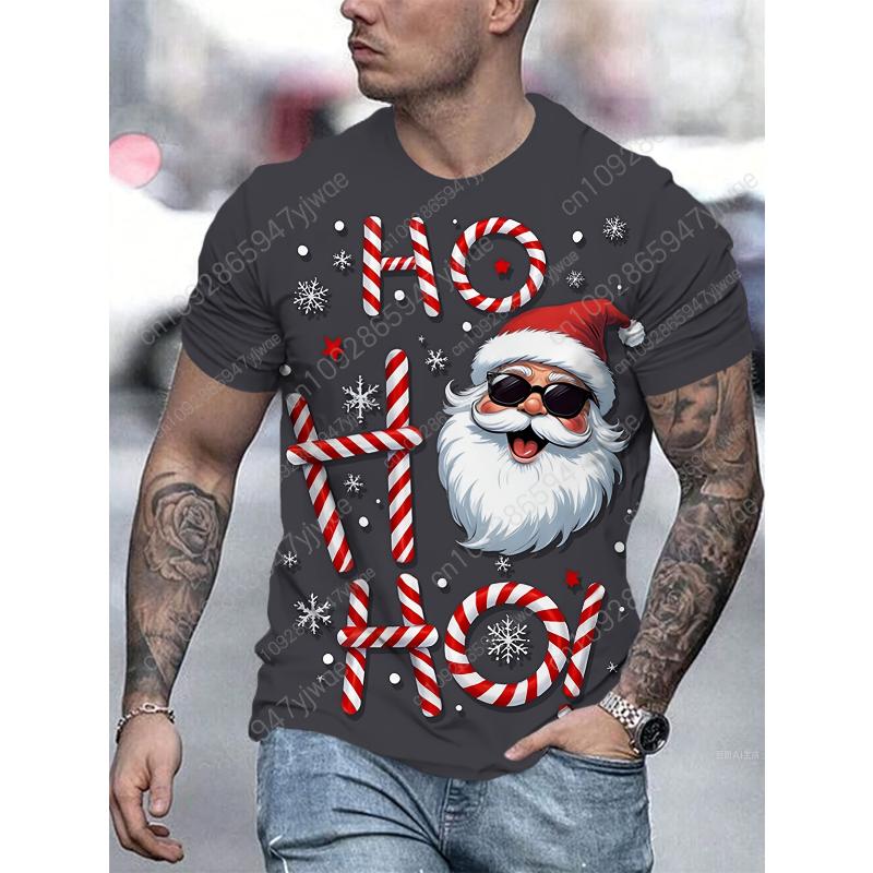 2025 Рождество Новая мужская футболка Санта-Клауса Подарок Праздничная футболка с 3D-принтом Круглый вырез Модная уличная одежда Топ Мужская футболка