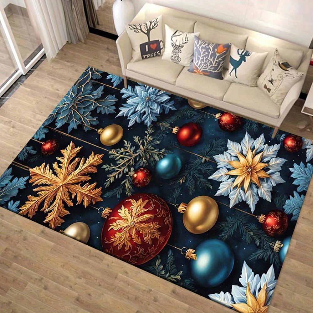 1pc Snowflakes and Light Balls Area Rug, Slip-Resistant, Easy-Clean, Stain-Resistant, Perfect for Cozy Living Rooms, Bedrooms, Kitchens, Off