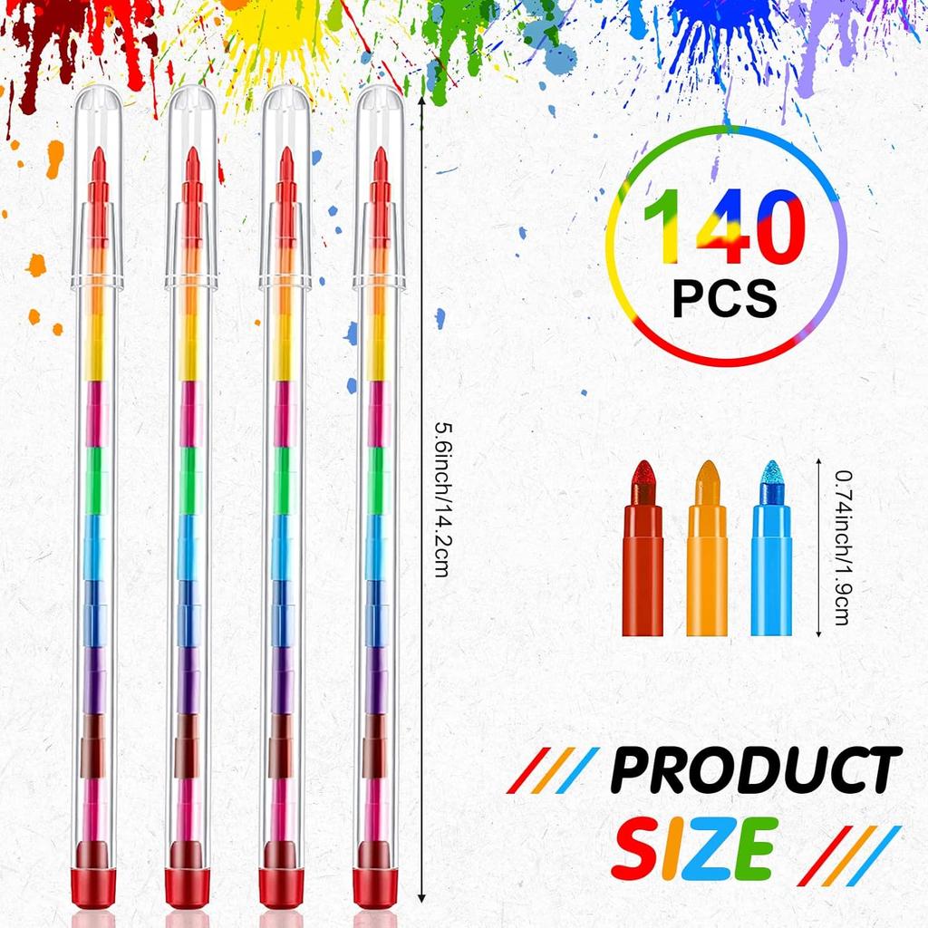 Teling 140 Pieces Stackable Crayons Pencils Party Favors for Kids Preschool 11 Interchangeable Colors Mini Rainbow Crayons Pens Bulk Colorful Stacker