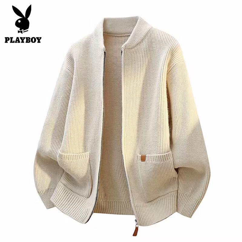 PLAYBOY Men's Zipper Cardigan Long Sleeve Knit Sweater