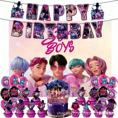 K-pop Мальчиковая группа Тема День Рождения Украшения Топпер для торта Баннер-гирлянда Фон Скатерть для Девочек Украшения для Детского Праздника