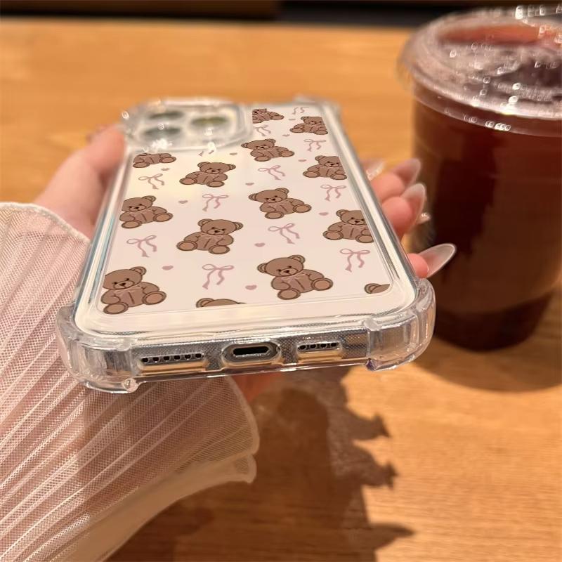 Милый Медвежонок Бантик Прозрачный Чехол Для Телефона Для iPhone 11 12 13 14 15 16 17 Pro Max 17 Air 7 8 Plus X XR XS Силиконовый Прозрачный Чехол