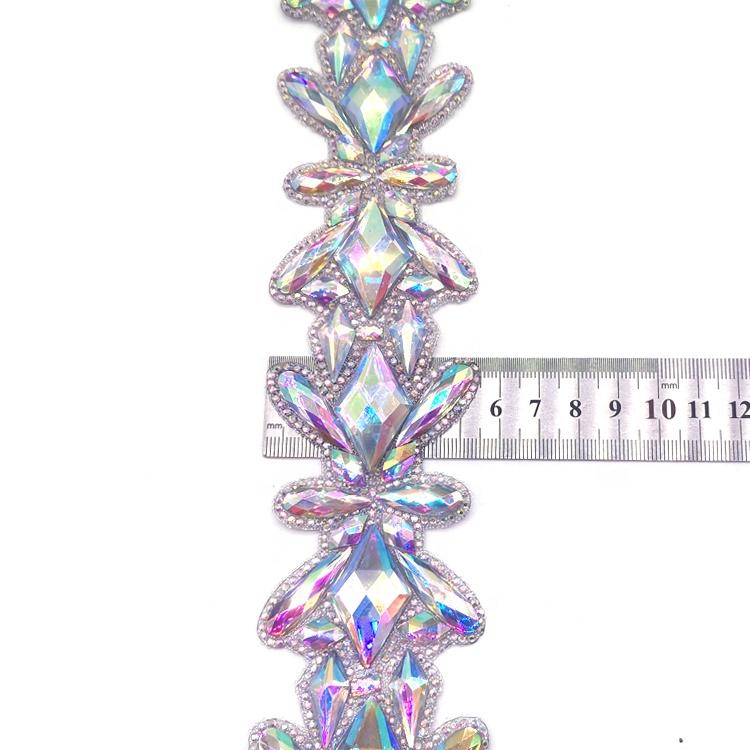 Tear Drop Diamond clear AB Resin Stone Iron on RHine Stone Trim Gel Back Rhinestone Banding for Carnival Costumes