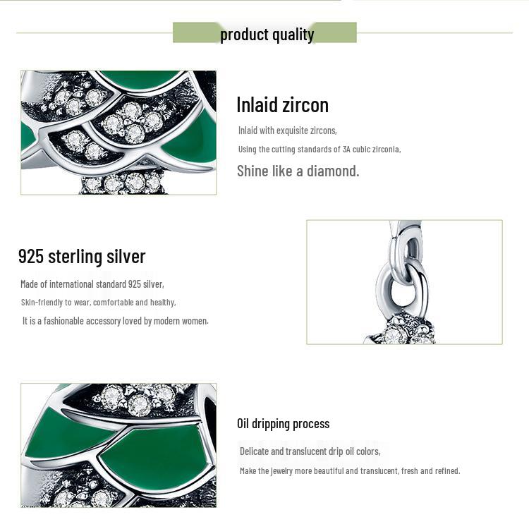 Браслет из стерлингового серебра 925 пробы Yinziyun с бусинами в виде рождественской елки для женщин