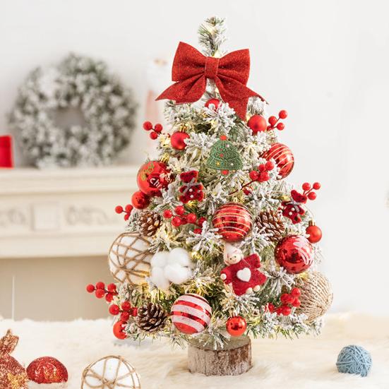 Yousheng Mini Christmas Tree with LED Light Pre-lit Small Artificial Snow Flocked Tree with Ball Ornaments for Xmas Tabletop Indoor Holiday Decor