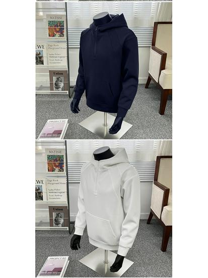 High-End Team Logo Half-Zip Hooded Sweatshirt, Long-Sleeve Workwear for Autumn/Winter