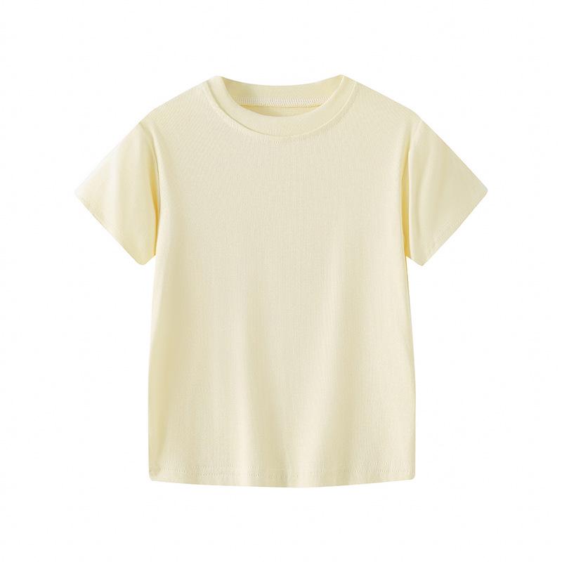 Kids' Short-Sleeve Summer T-Shirt - Korean Style Solid Color Round Neck for Boys & Girls