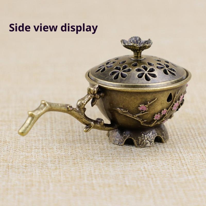 Retro Plum Blossom Incense Burner With Handle Retro Plum Hollow Out Incense Stick Burner Zinc Alloy Small Craft Home Decor 7