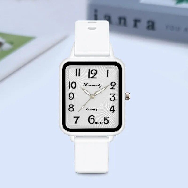 Watches for Women Rectangle Digital Watch Simple Women Quartz Wrist Watch Silicone Strap Lady Clock