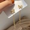 Exquisite Butterfly Long Tassel Earrings Korean Two Ways To Wear Rhinestone Drop Earings For Women Party Wedding Jewelry Girls Gifts