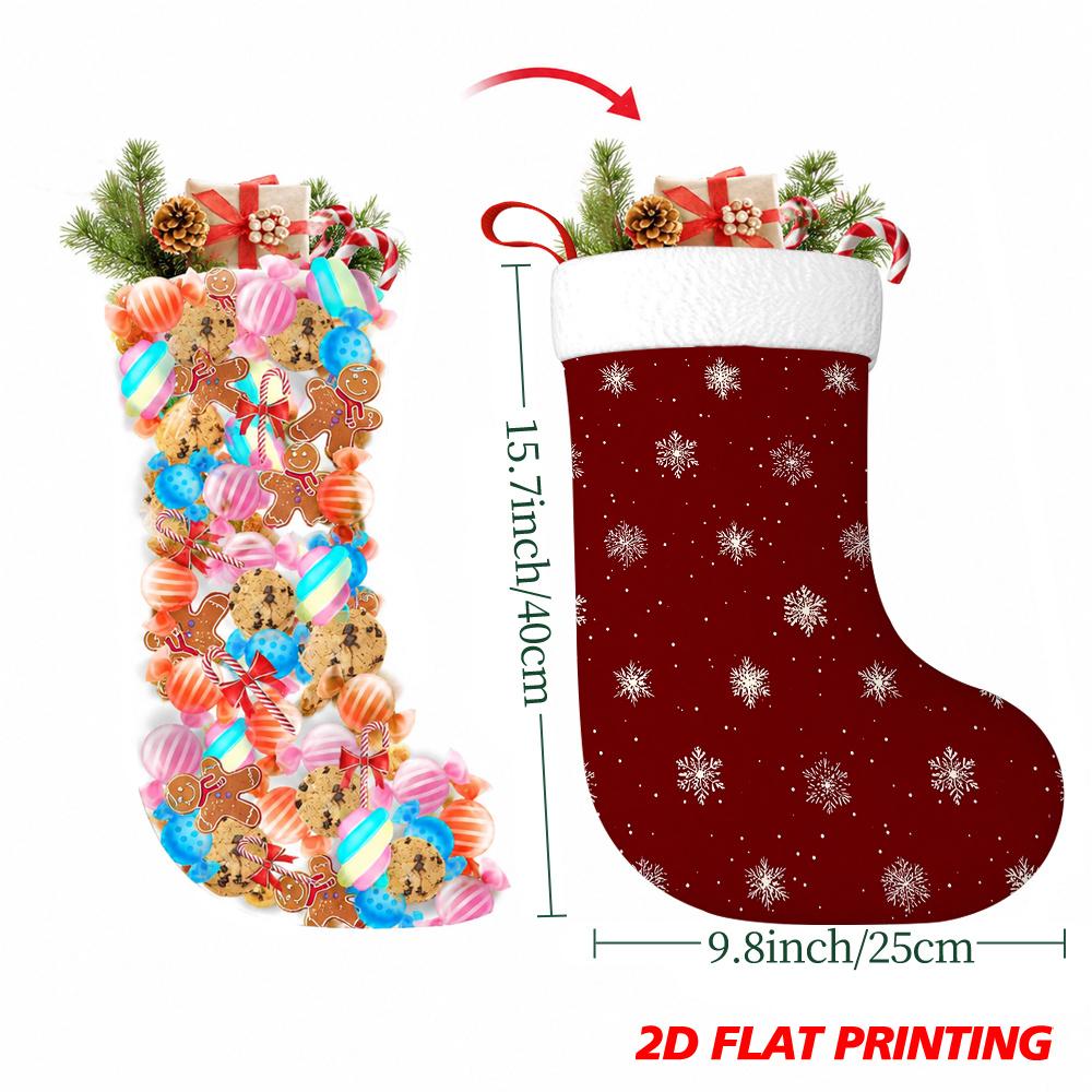 Christmas decoration fireplace hanging stocking1pc 2D Flat Holiday Party Christmas Stocking with Christmas Sno