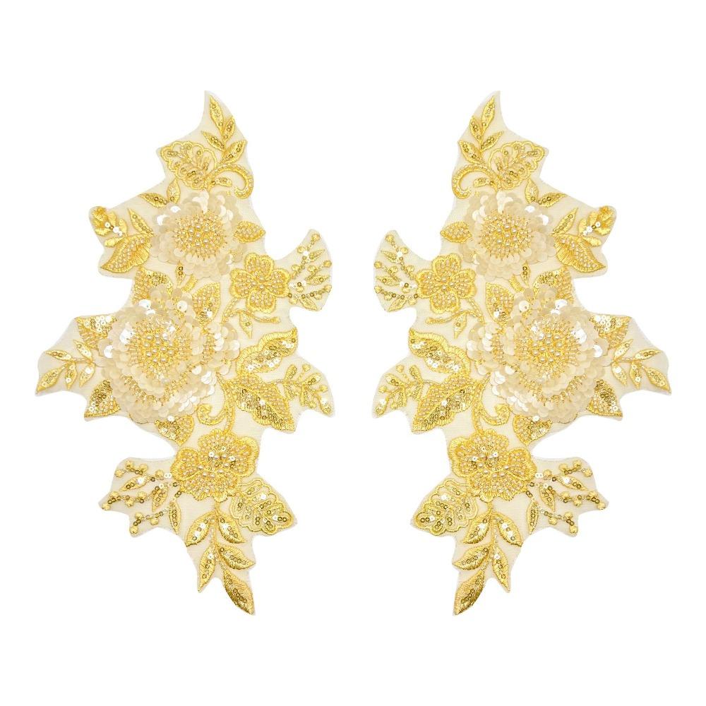 2PCS Handmade Pearls Embroidery Applique DIY Crafts Cloth Applique Exquisite Cloth Patch Sewing