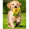 Diamond Painting Cross Stitch "Puppy Hold Flower" Rhinestone Embroidery Home Mosaic Decor Gift