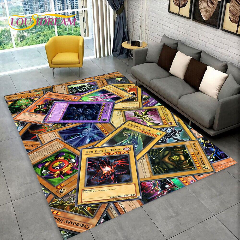 Monster Gold Card Cartoon Yu-Gi-Oh Anime Blue Eyes Dragon Game Carpet Rug for Bedroom Living Room Home Sofa Decoration, Коврик для пола