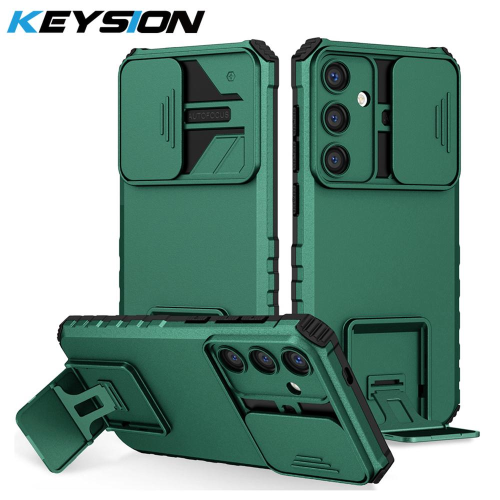 KEYSION Shockproof Case for Samsung S25 Ultra 5G S25+ Plus Slide Camera Lens Protection Live Stand Phone Cover for Galaxy S24 FE 5G