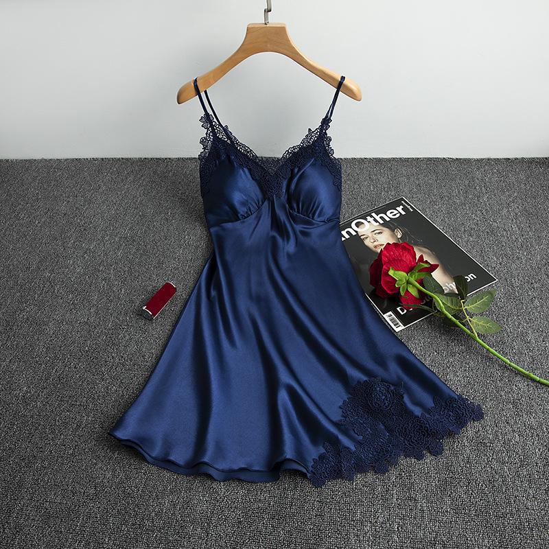 Женская пижама Ice Silk, комплект из двух предметов с нагрудной подкладкой, сексуальной ночной рубашкой и халатом - весна и осень