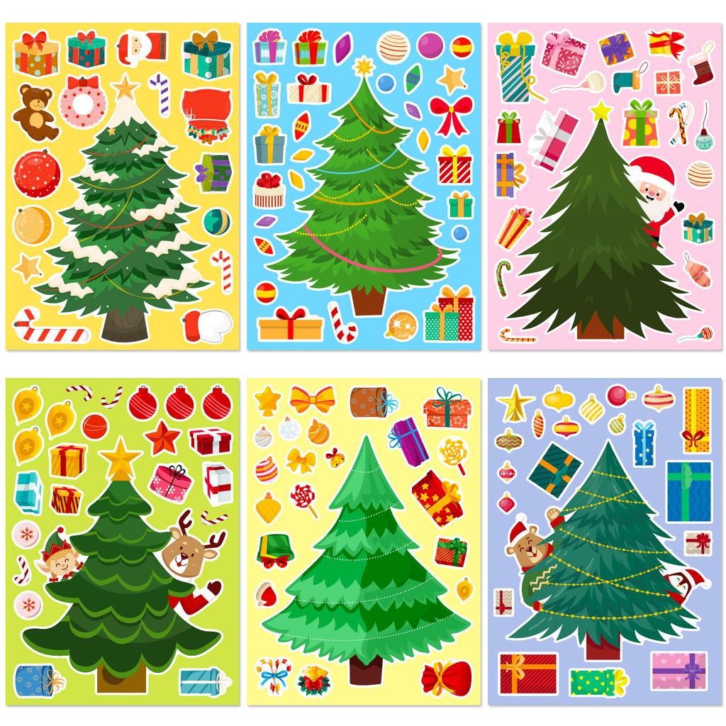 6 Christmas Day Celebration Puzzle Face-Changing Stickers Parent-Child Interaction Christmas Tree Diy Cartoon Graffiti Stickers